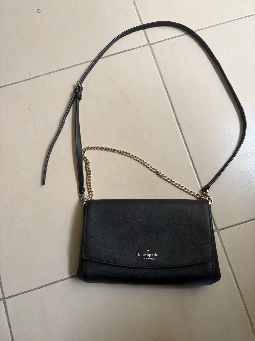 Kate Spade Black Saffiano Leather Chain Crossbody Bag